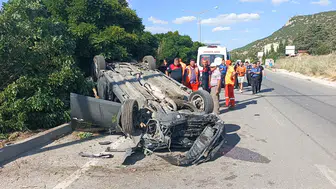 Burdur’da Tekerleği Patlayan Otomobil Takla Attı