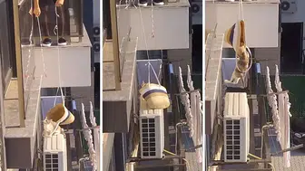 Serik'te Klima Motorunda Mahsur Kalan Kediyi Düzenekle Kurtardı