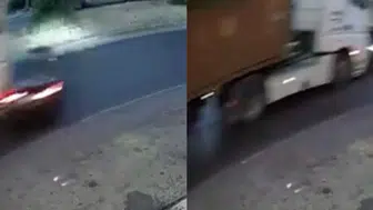 Şerit Değiştiren Tır Otomobili Metrelerce Sürükledi!