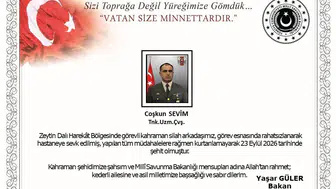 Zeytin Dalı Harekât Bölgesi’nden Acı Haber: Uzman Çavuş Coşkun Sevim Şehit Oldu