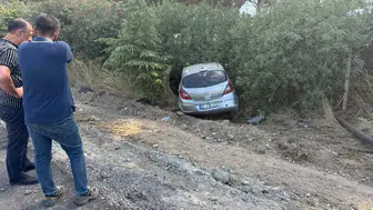 Serik’te Otomobil Telefon Direğini Devirip İşletmenin Çitlerine Saplandı