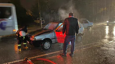 Seyir halindeki araç yandı