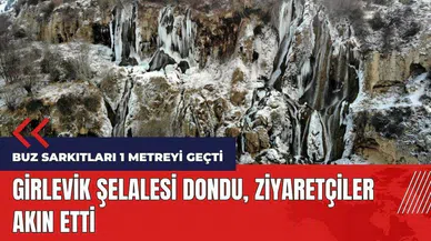 Girlevik Şelalesi dondu, ziyaretçiler akın etti