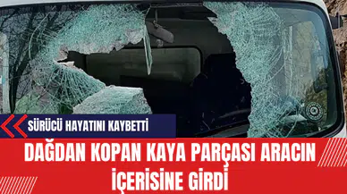 Dağdan kopan kaya parçası aracın içerisine girdi! Sürücü hayatını kaybetti