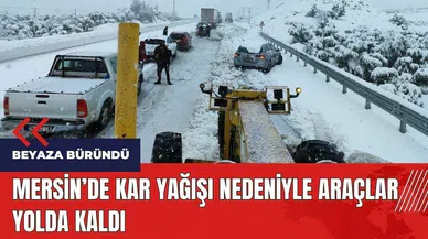 Mersin'de kar yağışı nedeniyle araçlar yolda kaldı