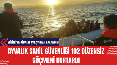 Ayvalık Sahil Güvenliği 102 Düzensiz Göçmeni Kurtardı: Midilli'ye Gitmeye Çalışanlar Yakalandı