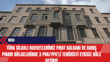 MSB: Türk Silahlı Kuvvetlerimiz Fırat Kalkanı ve Barış Pınarı bölgelerinde 3 P*K/Y*G'li ter*risti etkisiz hâle getirdi