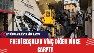 Beyoğlu Karaköy'de Vinç Kazası: Freni Boşalan Vinç Savruldu!
