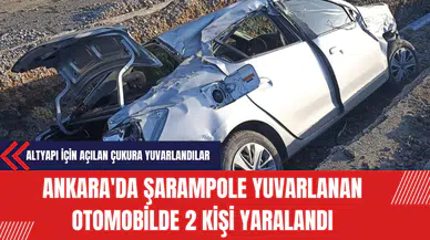 Ankara'da Şarampole Yuvarlanan Otomobilde 2 Kişi Yaralandı