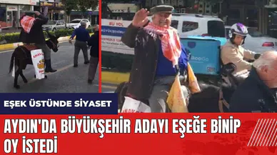 Aydın'da Büyükşehir adayı eşeğe binip oy istedi