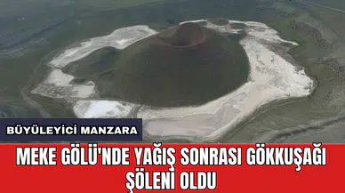 Meke Gölü'nde yağış sonrası gökkuşağı şöleni oldu
