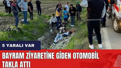 Bayram ziyaretine giden otomobil takla attı