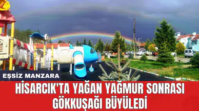 Hisarcık'ta yağan yağmur sonrası gökkuşağı büyüledi