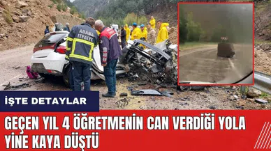 Geçen yıl 4 öğretmenin can verdiği yola yine kaya düştü