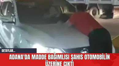 Adana'da Madde Bağımlısı Şahıs Otomobilin Üzerine Çıktı