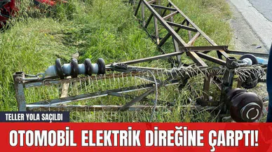 Otomobil Elektrik Direğine Çarptı! Teller Yola Saçıldı