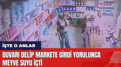 Adana'da duvarı delip markete girdi yorulunca meyve suyu içti