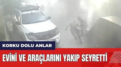 Marmaris'te korku dolu anlar! Evini ve araçlarını yakıp seyretti