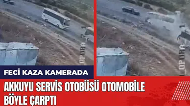 Mersin'deki feci kaza kamerada! Akkuyu servis otobüsü otomobile böyle çarptı