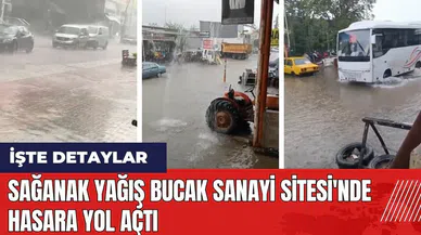 Sağanak yağış Bucak Sanayi Sitesi'nde hasara yol açtı