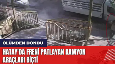 Hatay'da freni patlayan kamyon araçları biçti