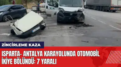 Isparta- Antalya karayolunda otomobil ikiye bölündü: 7 yaralı