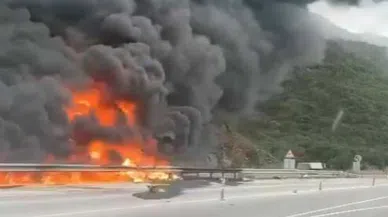 Boya yüklü TIR alev aldı