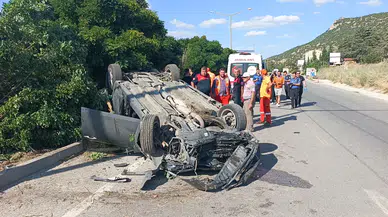 Burdur’da Tekerleği Patlayan Otomobil Takla Attı