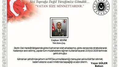 Zeytin Dalı Harekât Bölgesi’nden Acı Haber: Uzman Çavuş Coşkun Sevim Şehit Oldu