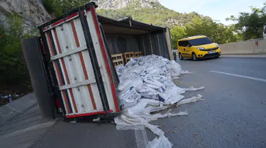 Antalya'da pelet yüklü kamyon bariyerlere çarptı: 1 yaralı