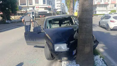 Manavgat'ta Kontrolden Çıktı, Palmiyeye Saplandı! Hurdaya Dönen Araçta 4 Kişi Yaralandı