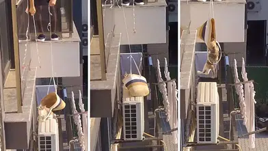 Serik'te Klima Motorunda Mahsur Kalan Kediyi Düzenekle Kurtardı