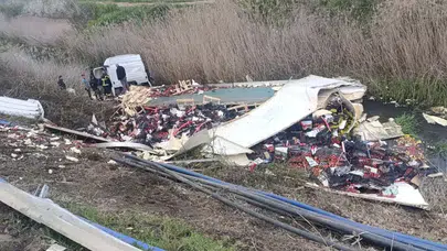 Elma Yüklü Çekici Kovada Kanalı'na Devrildi