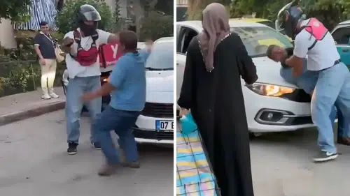 Antalya'da Motokurye Sürücüyü Kaputa Yatırıp Defalarca Yumrukladı