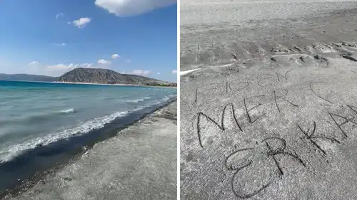 Salda Gölü'nün Ünü Dünyayı Aşan Beyaz Kumsalına İsim Kazıdılar