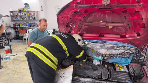 İskenderun'da Araç Motorunda Mahsur Kalan Kediler Kurtarıldı