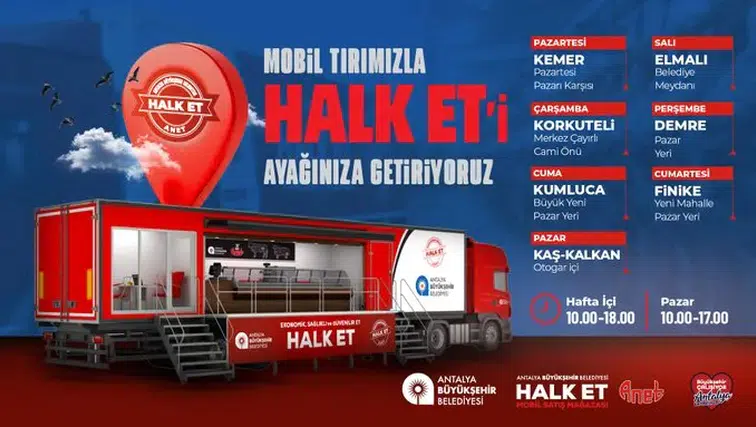 Antalya Büyükşehir Belediyesi Halk Et Mobil Tırı'nın Haftalık Güzergahı Belli Oldu