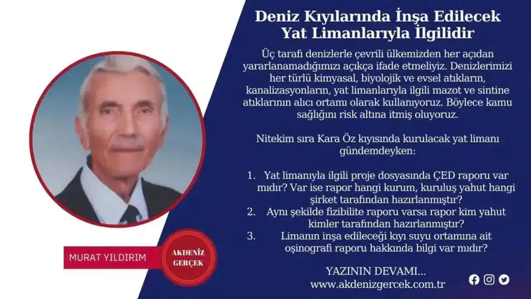 Deniz Kıyılarında İnşa Edilecek Yat Limanlarıyla İlgilidir