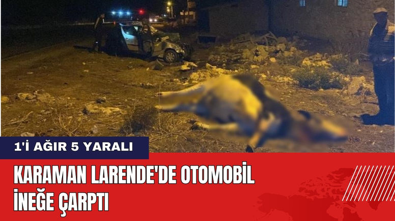 Karaman Larende'de Otomobil İneğe Çarptı: 1'i Ağır 5 Yaralı