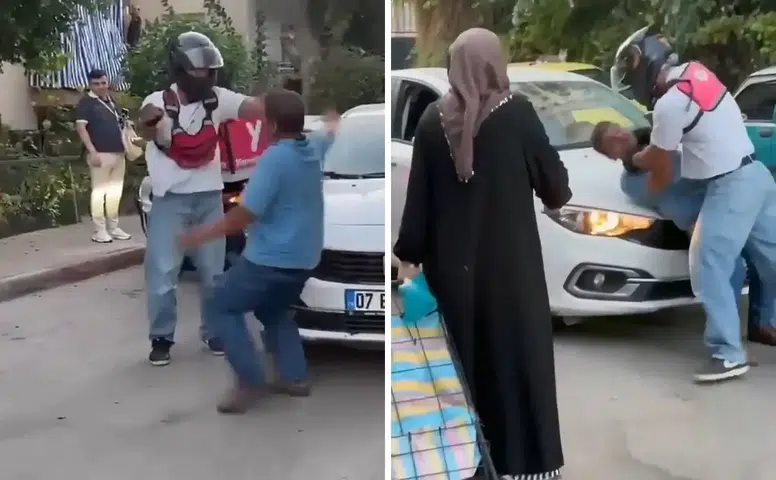 Antalya'da Motokurye Sürücüyü Kaputa Yatırıp Defalarca Yumrukladı