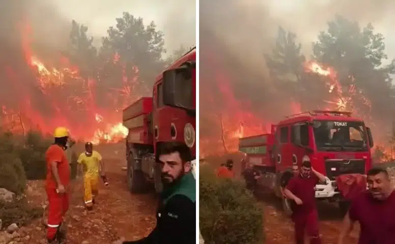 Alevlerin Ortasında Kalan Söndürme Ekipleri Son Anda Kurtuldu