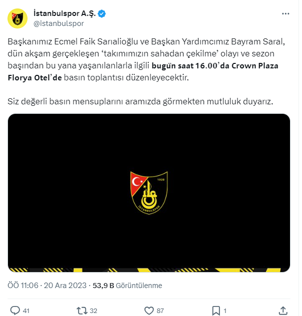 İstanbulspor yönetimi Trabzonspor maçı sonrası sahadan çekilme olayını açıklıyor