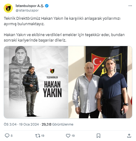 İstanbulspor'da Hakan Yakın dönemi sona erdi