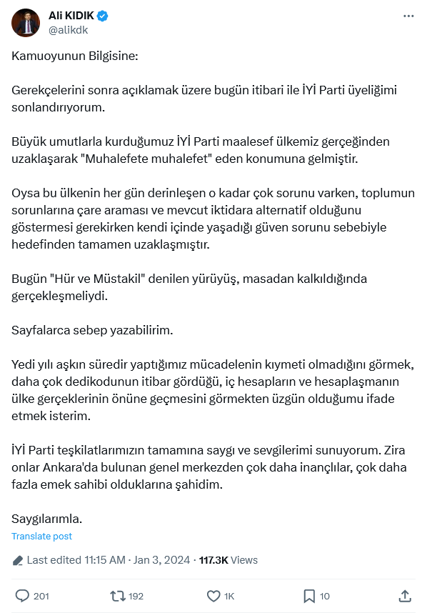 İyi̇ Parti'de Olay Istifa! Ali Kıdık Partisini Yerden Yere Vurdu