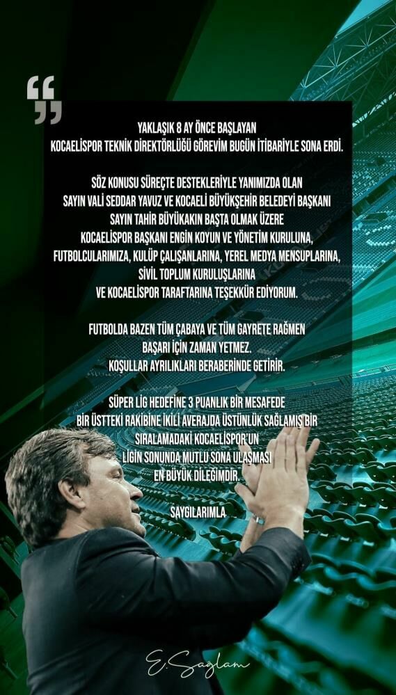 Ertuğrul Sağlam Kocaelispor'a veda etti