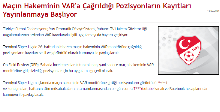 TFF VAR kararlarını yayınlıyor