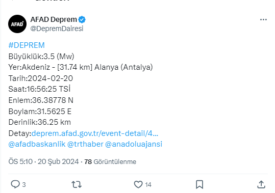 Antalya Alanya Deprem