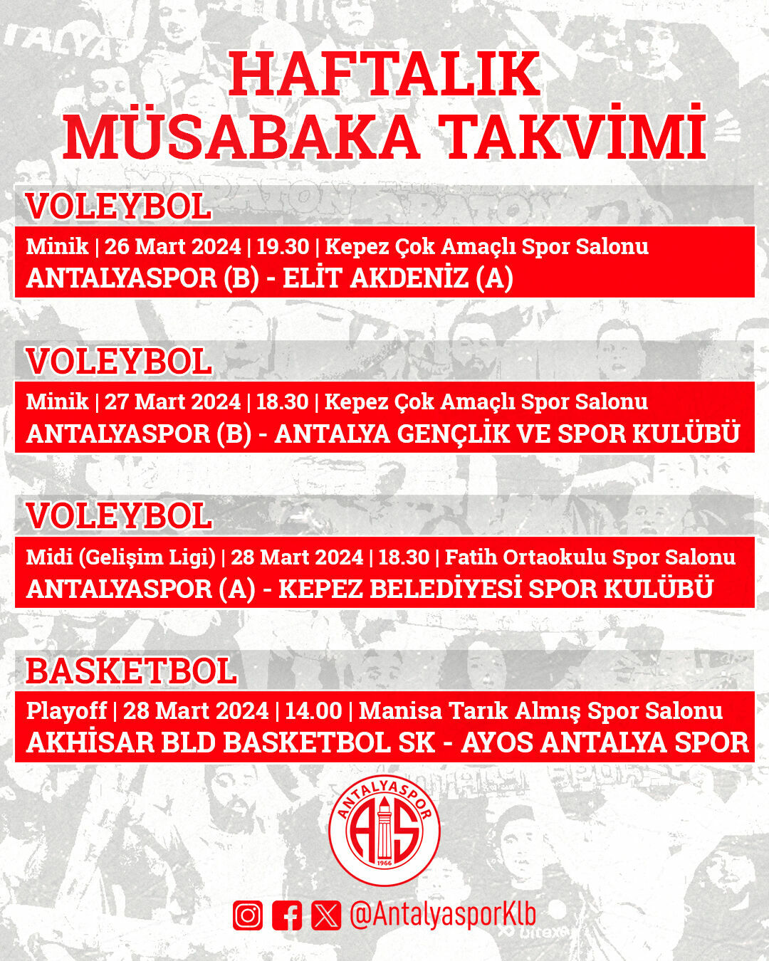 Antalyaspor'un haftalık müsabaka takvimi belli oldu