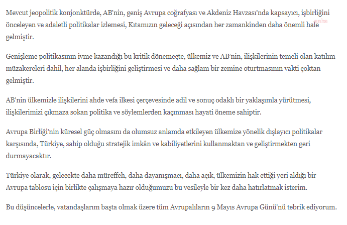 Cumhurbaşkanı Erdoğan'dan Avrupa Günü mesajı