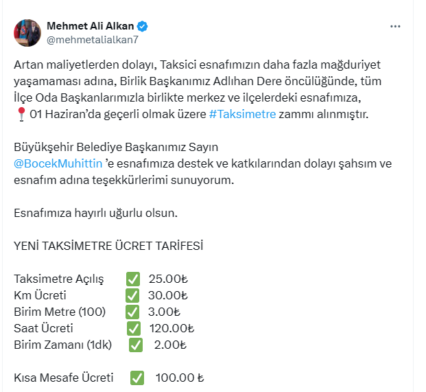Taksi Zammı